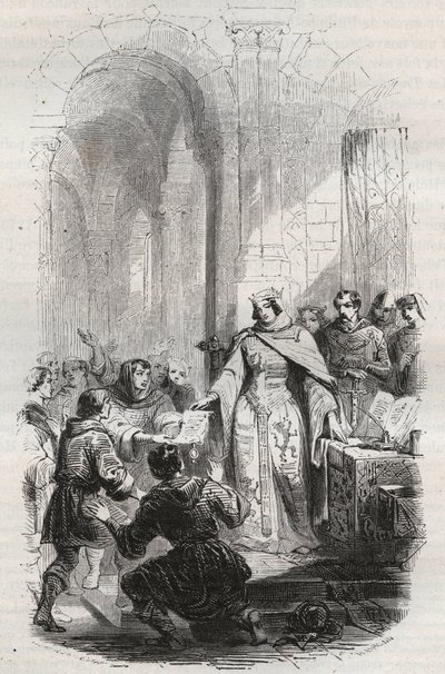 Ermesinde, comtesse de Luxembourg - Charte de poste accordée par Ermesinde Ière de Luxembourg aux habitants de Luxembourg en 1243 - Gravure de 1868 dans « Histoire de Belgique depuis les temps primitifs jusqu