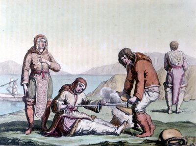 Les Esquimaux allument un feu en frottant des morceaux de bois - Unknown artist