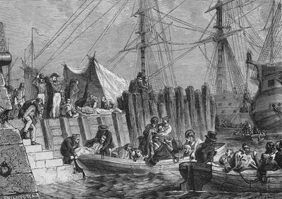 Évacuation de Flessingue par les Anglais en 1802 : embarquement des malades - dans « Histoire de France » par Henri Martin, sd. XIXe siècle. - Unknown artist