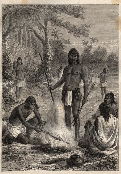 Expédition en Amérique (1799-1804) par Alexander von Humboldt (1769-1859) et Aimé Bonpland (1773-1858) : Indiens Omaguas (Amazonie, Pérou) - illustration de « Les Grands Navigateurs du 18ème siècle » - Unknown artist