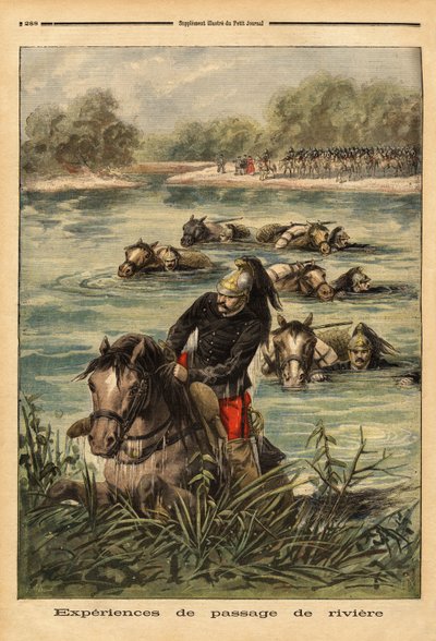 Expérience de passage de rivière par le 7e régiment de dragons à Fontainebleau. Gravure dans 