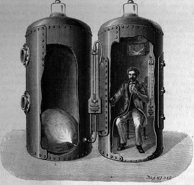 Expérience sur la pression barométrique par le physiologiste Paul Bert : respiration d