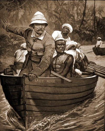 Exploration de Sir Henry Morton Stanley (1841-1904), explorateur britannique, à bord du Lady Alice. - Unknown artist