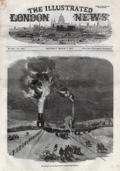 Explosion à la mine de charbon de Lund Hill à Barnsley, Angleterre. Gravure dans The Illustrated London News du 7 mars. - Unknown artist