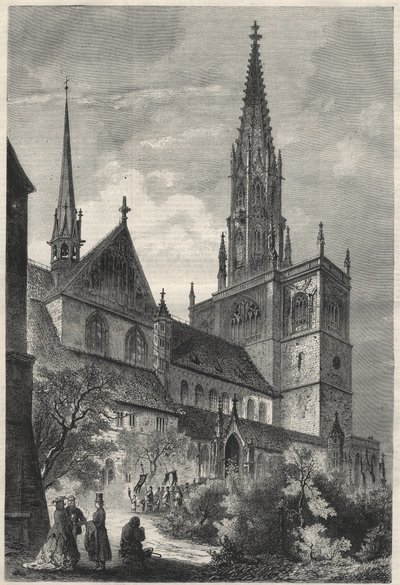 Vue extérieure de la cathédrale Notre-Dame de Constance, Allemagne. Gravure dans « L