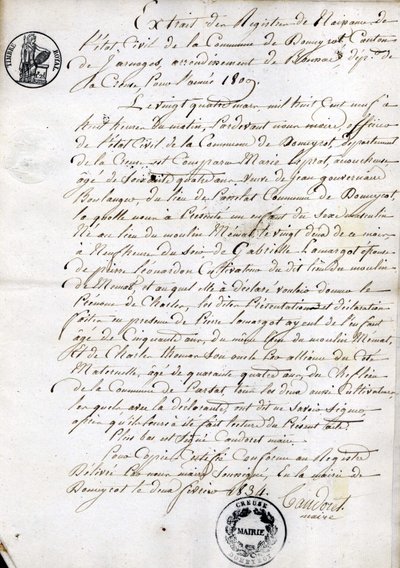 Extrait du registre de naissance de l