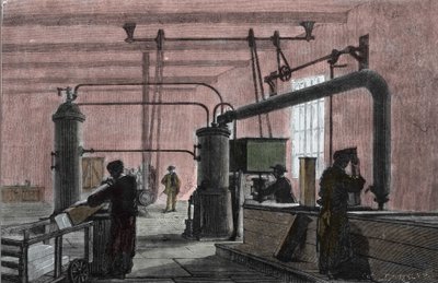Usine de fabrication de glace avec le système de Ferdinand Carré. Gravure du 19ème siècle - Unknown artist