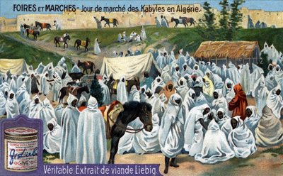 Foires et marchés : jour de marché kabyle en Algérie. Chromolithographie, image Liebig - Unknown artist