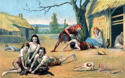 Famine au Moyen Âge. Chromolithographie du 19e siècle - Unknown artist
