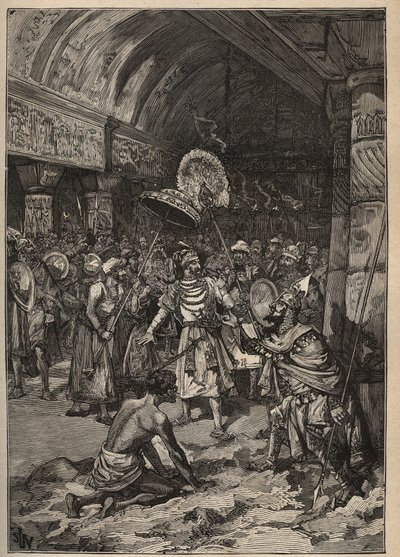 Diamants célèbres : le maharajah de Lahore, Ranjit Singh (1780-1839), prend possession du diamant Koh-i Nor (Koh-i-noor). Gravure de 1885 dans « Les arts et métiers illustrés » par Adolphe Bitard - Unknown artist