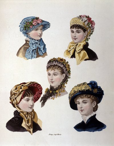 Mode de la fin du 19ème siècle : différents modèles de chapeaux pour femmes - Unknown artist