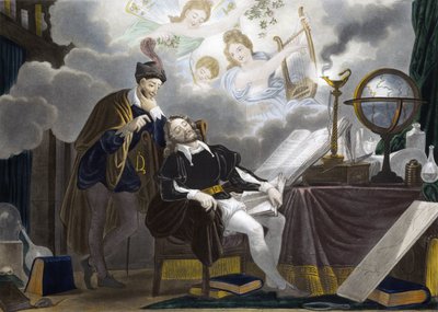 Faust et Méphistophélès - Faust est tenté par Méphistophélès - gravure - Unknown artist