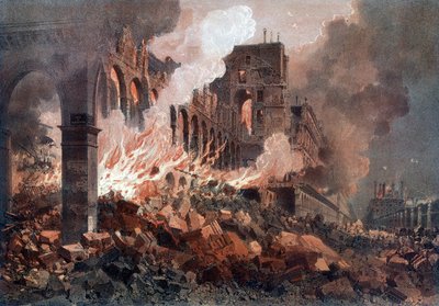 Incendie du Ministère des Finances (aux Tuileries) le 24 mai 1871 - lithographie, fin 19e siècle - Unknown artist