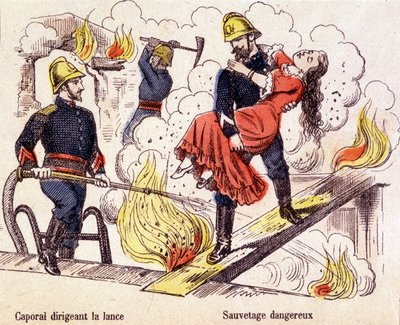 Pompier sauvant une jeune femme des flammes d