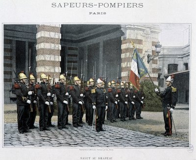 Pompiers : salut au drapeau - vers 1920 - Unknown artist