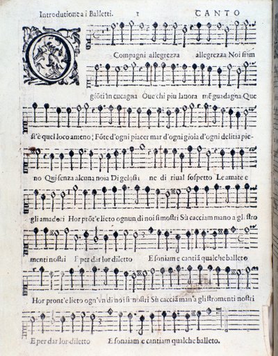 Première page de Balletti pour cinq voix par Giovanni Giacomo Gastoldi - Unknown artist