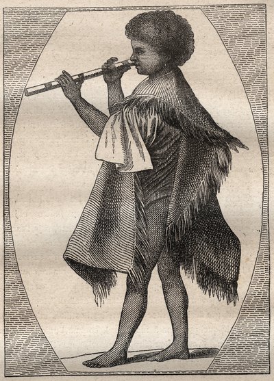 Premier voyage (1768-1771) du capitaine James Cook (1728-1779) : joueur de flûte tahitien - illustration tirée de « Les grands marins du XVIIIe siècle » - Unknown artist