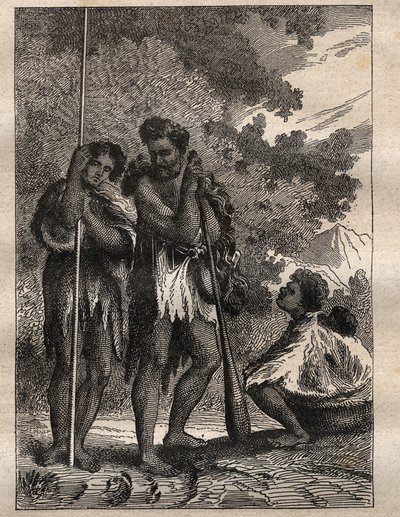 Premier voyage (1768-1771) du capitaine James Cook (1728-1779) : une famille néo-zélandaise - illustration tirée de 