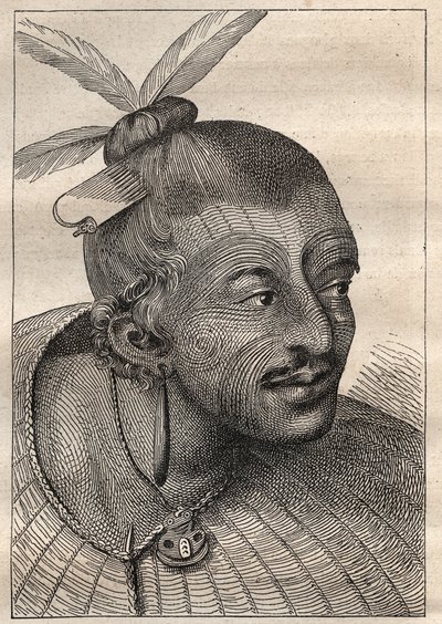 Premier voyage (1768-1771) du capitaine James Cook (1728-1779) : tête tatouée d