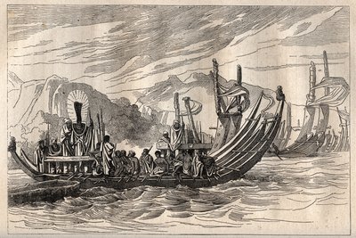 Premier voyage (1768-1771) du capitaine James Cook (1728-1779) : la flotte de Tahiti rassemblée à Oparee - illustration tirée de « Les grands marins du 18ème siècle » - Unknown artist