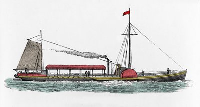Premier voyage du bateau à vapeur « Clermont » par Robert Fulton (1765-1815), ingénieur américain sur le fleuve Hudson, USA - Unknown artist