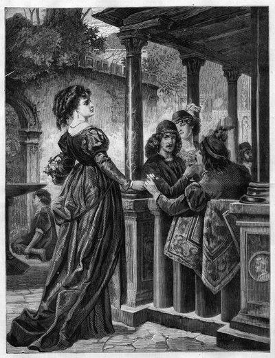 Marchand de fleurs dans les rues de Florence au Moyen Âge. Gravure dans « L