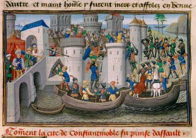 Quatrième croisade : vue de la prise de Constantinople par les Croisés en 1203-1204 (miniature) - Unknown artist