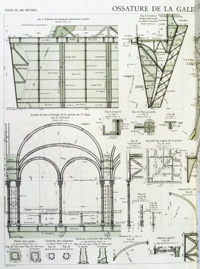Cadre de la galerie au premier étage de la Tour Eiffel - dessin industriel - Unknown artist