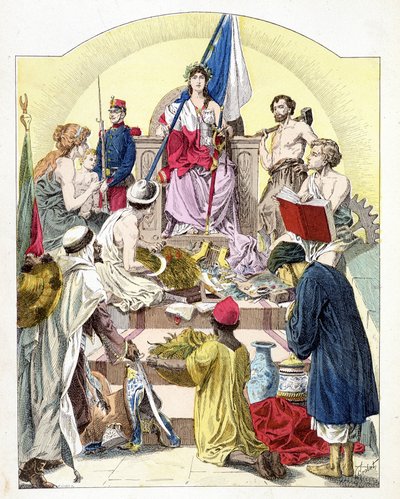 La France, sous les traits de Marianne, entourée de ses colonies personnifiées - dans « Histoire de France » par E. Grobet, vers 1915 - Unknown artist