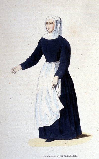 Religieuse franciscaine de Sainte-Élisabeth. Ordre fondé par Sainte-Élisabeth de Hongrie (1207 - 1231). Gravure du 19ème siècle - Unknown artist