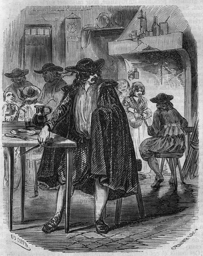 François Ravaillac (1578-1610) assassin du roi Henri IV volant dans une auberge le couteau avec lequel il doit frapper Henri IV - gravure du 19ème siècle - Unknown artist