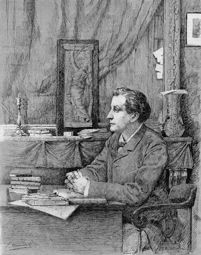 François Coppée (1842-1908), poète et dramaturge français. Dessin de M.F. Desmoulins. 1885. - Unknown artist