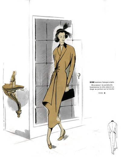 Mode française, robe manteau noisette. - Unknown artist