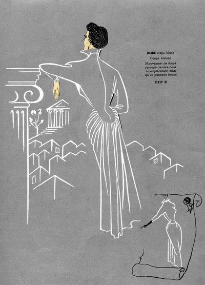 Mode française, robe en crêpe blanc. - Unknown artist