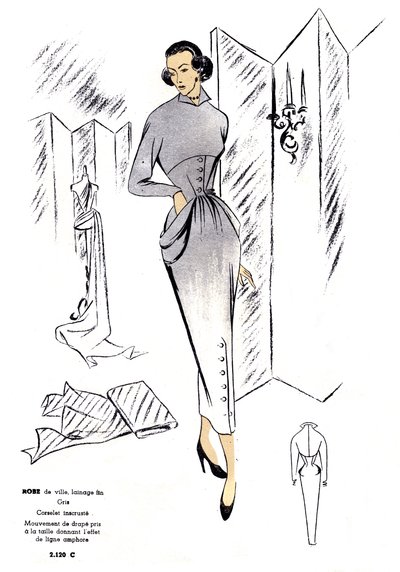 Mode française, conception de robes de ville en laine. - Unknown artist