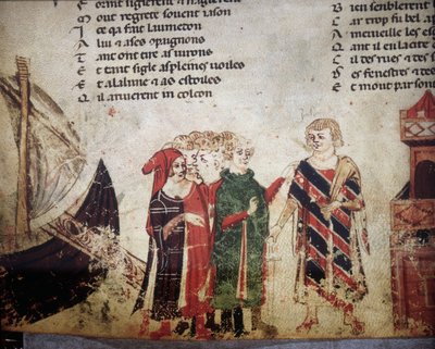 Marchand français à Venise. Miniature du Roman de Troie par Benoît de Sainte-Maure. XIVe siècle, Biblioteca Marciana, Venise - Unknown artist