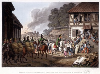 Troupes françaises en retraite et pillant un village - dans « Anecdotes historiques, militaires et navales... » par Edward Orne - Unknown artist