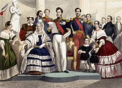 De 1830 à 1848. Princesse Marie, Marie Amélie, Louis Philippe 1er, le Comte de Paris, le Duc de Chartres et Princesse Hélène. Gravure du 19ème siècle - Unknown artist