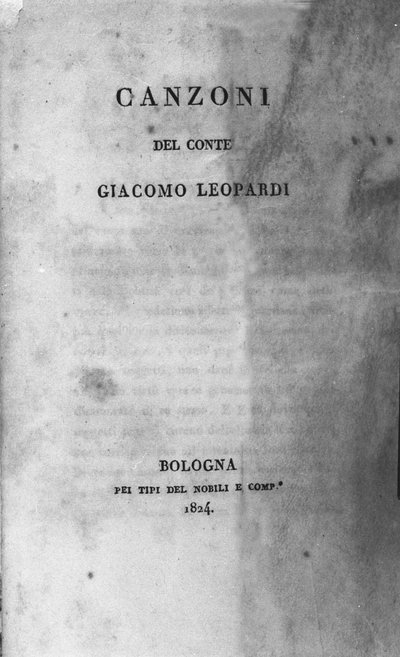 Frontispice de « Canzoni » (Chants) par le poète italien Giacomo Leopardi (1798 - 1837) 1824 - Unknown artist