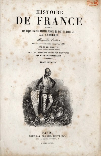 Frontispice de « Histoire de France » par Anquetil. 1838 - Unknown artist