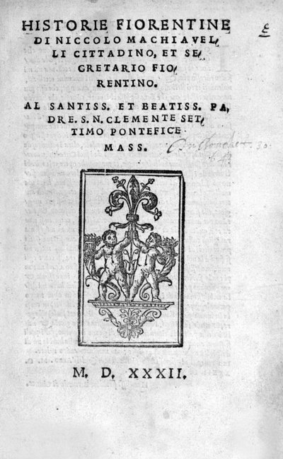 Frontispice de "Historie Fiorentine di Niccolo Machiavelli" - Unknown artist