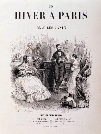 Frontispice de "Un hiver à Paris" de Jules Janin, Parisiens réunis dans un salon lors d