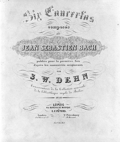 Frontispice de la partition des six concertos de Jean Sébastien Bach (Johann Sebastian Bach) - Unknown artist