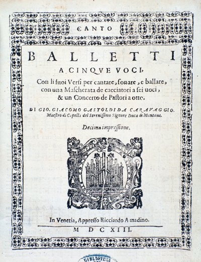 Frontispice de Balletti pour cinq voix par Giovanni Giacomo Gastoldi - Unknown artist