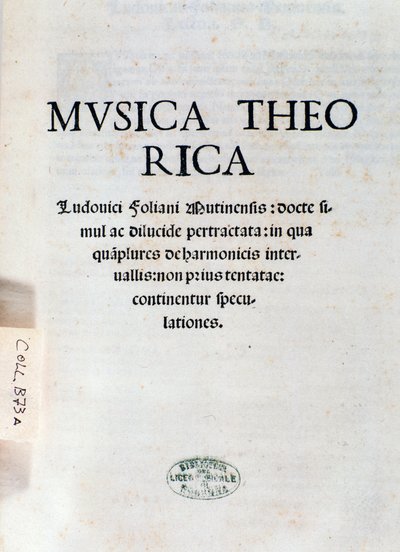Frontispice de Musica Theorica par Ludovico Foliani (gravure) - Unknown artist