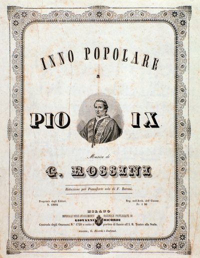 Frontispice de la partition musicale Hymne populaire pour Pie IX par Gioacchino Rossini - Unknown artist