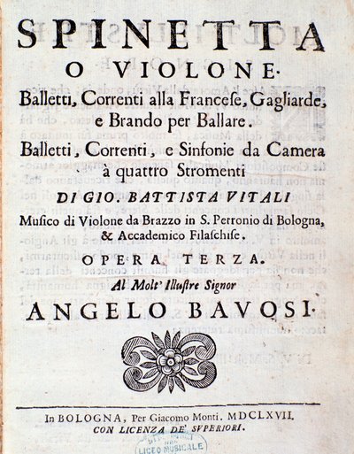 Frontispice de la partition musicale de Balletti, correnti alla francese opus 3 par Giovanni Battista Vitali - Unknown artist