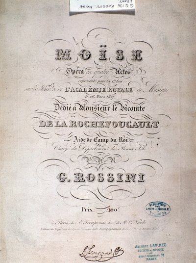 Frontispice de la partition de Moïse en Égypte de Gioacchino Rossini - Unknown artist