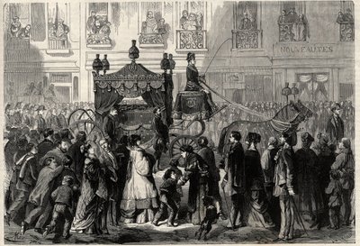 Cortège funéraire lors des obsèques de Gioachino Rossini (1799-1868) à Paris. Gravure dans L