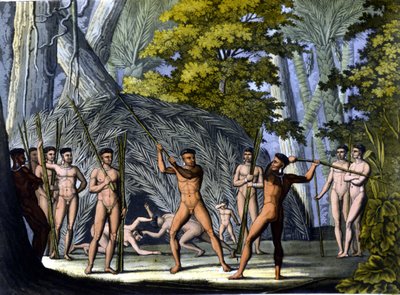 Lutte entre Botocudos, Indiens du Brésil - dans « Le costume ancien et moderne » par Ferrario, éd. Milan - Unknown artist